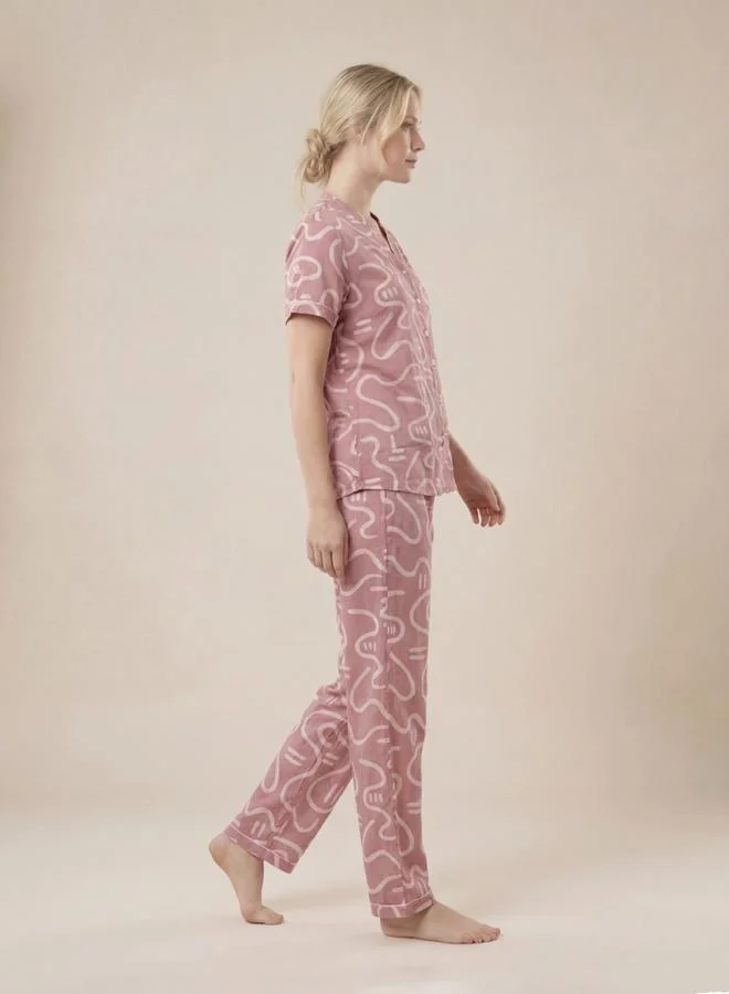 ميش طقم بيجاما من بنطال وقميص قطن بطبعة كاملة